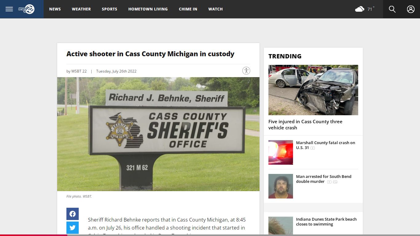 Active shooter in Cass County Michigan in custody | WSBT